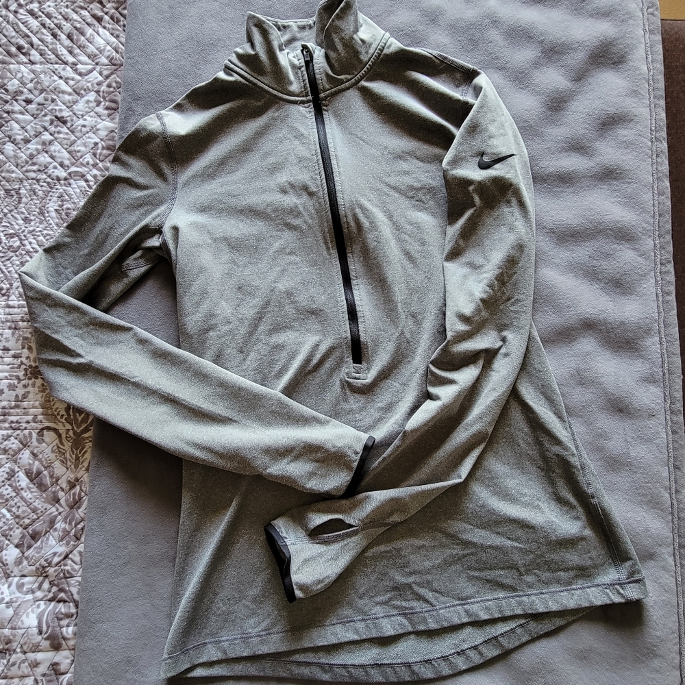 nike pro dri fit gray grey thermal zip up